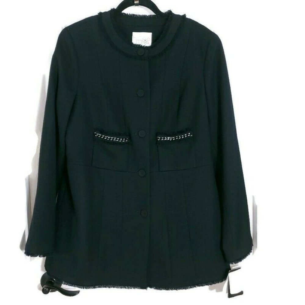 Helios Luna Black Wool Tweed Fringe Chain Jacket